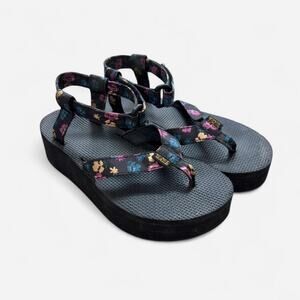 Teva black floral platform sandals